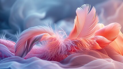 Sticker - Soft Pink Feathers on a Blue Background