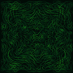 Sticker - Abstract green pattern in doodle style on a black background