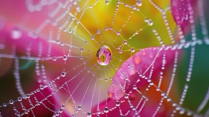 Macro shot of morning dew on a spider web.