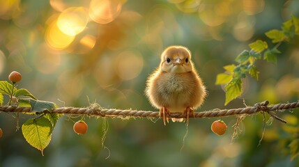 Canvas Print - A Baby Bird Perched on a Rope