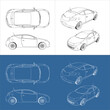 © WINDERFULL STUDIO - vector coupe hatchback car line art draw blueprint wireframe from all view top corner side back  isolated in transparent background