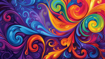 Wall Mural - A mesmerizing vector illustration depicting the essence of fire with swirling colors and patterns, set against an abstract background with shades of purple, blue, orange, red, and yellow-green. This v