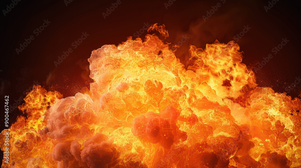 Intense fiery explosion with vibrant orange flames and thick smoke ...