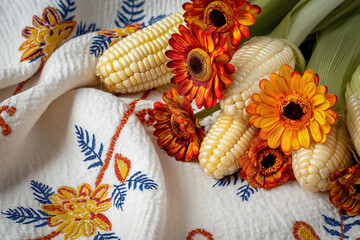 Poster - Corn or maize, popular indian fruit, on indian motif background