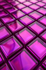 Wall Mural - abstract background with a vibrant pattern of reflective, magenta, glass-like squares arranged in a 
