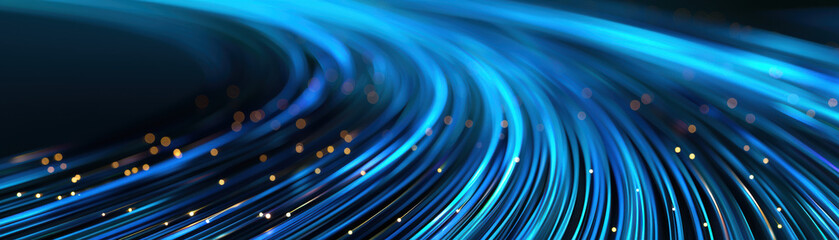 Wall Mural - abstract blue light trails in motion on a dark background, creating dynamic lines and sparkles, symb