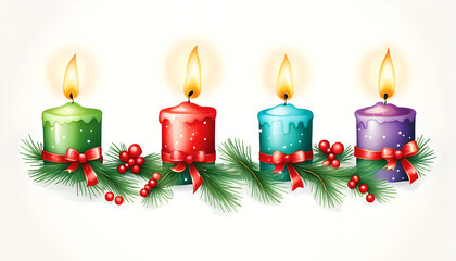 Wall Mural - Beautiful four christmas candles with copy space