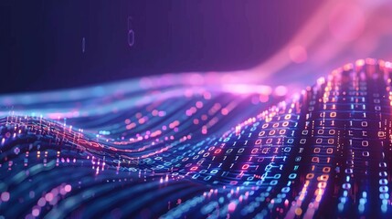 Abstract Digital Data Flow with Binary Code and Glowing Lights