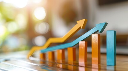 Aufkleber - Graph chart showing business growth concept and marketing sales profit escalating toward future targets. Excellent financial situation of corporate business rises.