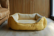 © twilight mist - Yellow Leather Pet Bed on Wooden Floor