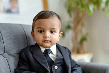 Wall Mural - Indian Baby dressed as a confident businessman in a suit