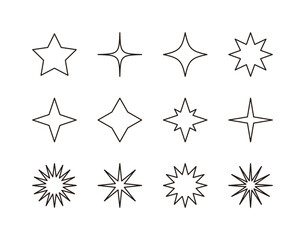 Wall Mural - A set of light, star, shine, bright, spark, illuminated line icon illustrations with twinkle effect.