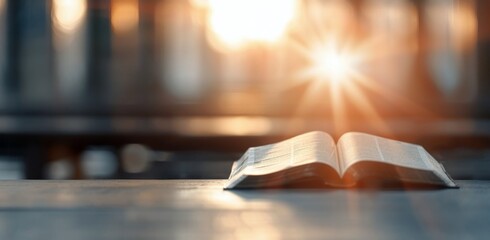 Wall Mural - Open Book In Church At Sunset