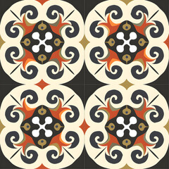 Aufkleber - Seamless pattern design featuring colorful ornamental shapes forming a square tile