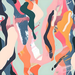 Poster - Abstract seamless pattern with colorful wavy shapes and brushstrokes