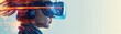 © Rossarin - A woman explores virtual reality with a modern headset, immersed in a digital world with vibrant visual effects.
