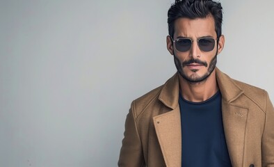 Wall Mural - Man Wearing Sunglasses and Brown Coat