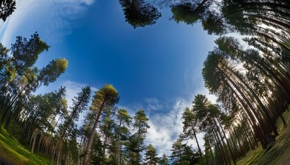 Wall Mural - treetops of pine trees fisheye photo