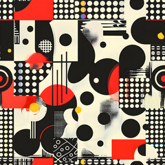 Aufkleber - Abstract geometric pattern featuring black white and red shapes