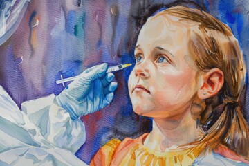 A young girl receives an injection from a healthcare professional