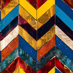 Poster - Colorful chevron pattern with metallic paint strokes forming a geometric background