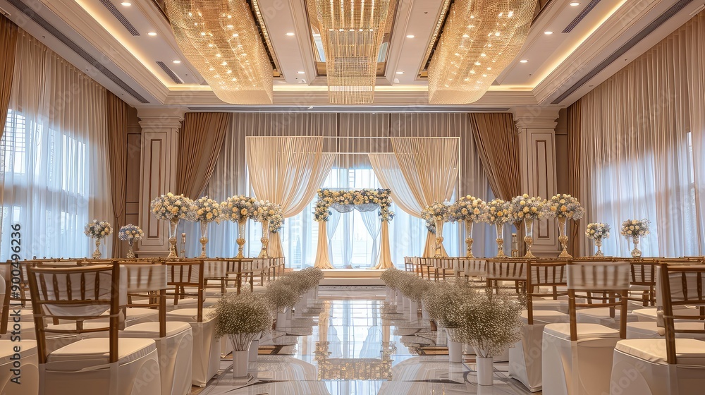 Elegant and luxurious indoor wedding venue with beautiful floral ...