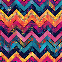 Aufkleber - Colorful chevron pattern with grunge texture and geometric shapes