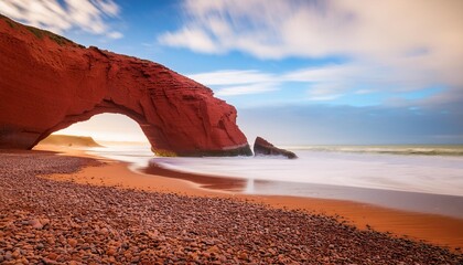 Wall Mural - long exposure view of the beach and rock arch at legzira on the atlantic coast of morroco