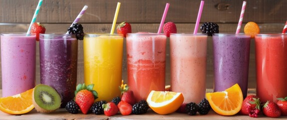 Wall Mural - Colorful Smoothies With Fruit Garnishes