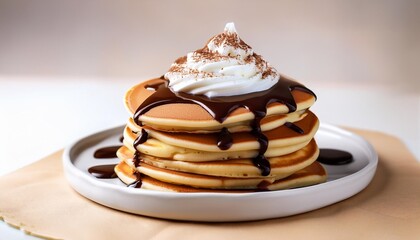 Wall Mural - a stack of pancakes topped with whipped cream and chocolate syrup