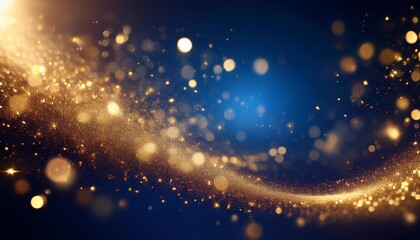 Wall Mural - celestial gold particle flow dark blue background with a flow of gold particles creating a celestial bokeh effect