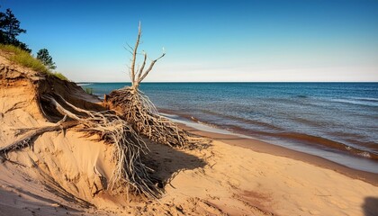 Poster - lake michigan erosion of sand dunes with exposed roots