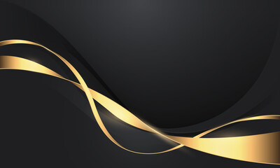 Wall Mural - abstract luxury gold ribbon line wave curve on black design modern background vector