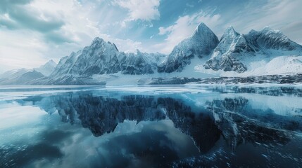 Sticker - Snowy Mountains Reflecting in a Crystal Clear Lake