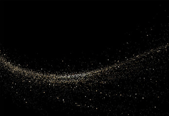 Wall Mural - Beautiful isolated arc with shiny gold tinsel on black background.