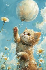 Wall Mural - cat and flowers