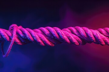 Wall Mural - A close-up shot of a pink rope against a black background, perfect for highlighting textures or adding a pop of color to your design