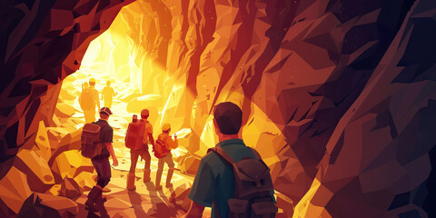 Wall Mural - Cave Exploration Adventure: A team of explorers navigating through a maze of underground passages, facing challenges and discoveries along the way