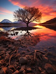 Canvas Print - sunset over the lake