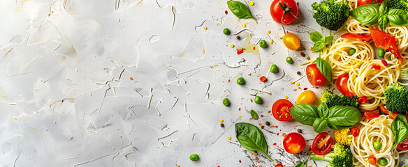 Wall Mural - Food themed background: pasta and salad