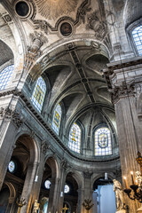 Canvas Print - Ceiling of the Baroque Catholic church of Saint-Sulpice, built in 17th century, in Place Saint-Sulpice, Latin Quarter, 6th arrondissement of Paris, France. 