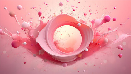 Wall Mural - Circle splashing point, abstract pink and white background on digital art concept, Generative AI.