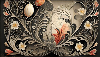 Wall Mural - easter eggs and flowers