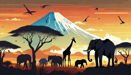 Canvas Print - elephants at sunset