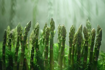 Sticker - Fresh asparagus stalks sprouting in a lush green field