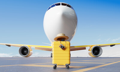 Wall Mural - Suitcases at an airport. Travel concept. 3d rendering