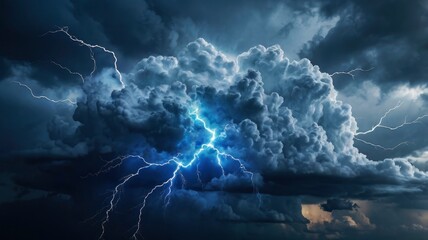 Wall Mural - blue lightning cloud abstract background banner for striking visuals