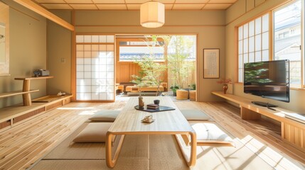 Sticker - 3D Interior Design of Living Room with Japanese Theme Concept