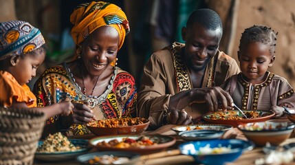 Wall Mural - Family of Chad. Chadian.A joyful family enjoys a traditional meal together in a warm and inviting setting, celebrating culture and togetherness. #fotw