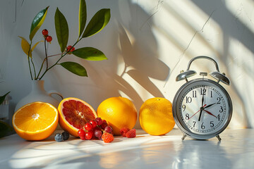 Wall Mural - A minimalistic image with a clock set to morning hours